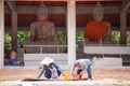 Worker build buddha statue