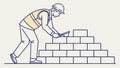 Worker Building Brick Wall Construction, Generative AI Royalty Free Stock Photo