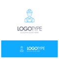 Worker, Building, Carpenter, Construction, Repair Blue outLine Logo with place for tagline