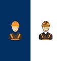 Worker, Building, Carpenter, Construction, Repair Icons. Flat and Line Filled Icon Set Vector Blue Background