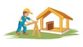Worker Building Small House, Symbolizing Construction and Home Projects, vector design Generative AI Royalty Free Stock Photo