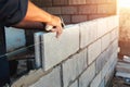 Worker building wall bricks Royalty Free Stock Photo