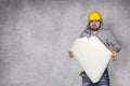 Worker can not cope with the plans of buildings Royalty Free Stock Photo
