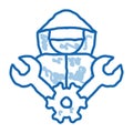 Worker Car Repair doodle icon hand drawn illustration