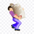 worker carries a heavy bag character illustration on white background Royalty Free Stock Photo