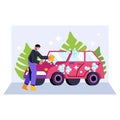 Worker carries out complex wash and cleaning. Place for auto transport wash concept Royalty Free Stock Photo