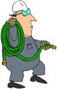 Worker Carrying A Coiled Garden Hose