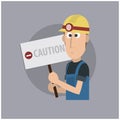 worker with caution board. Vector illustration decorative design