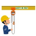 A worker with the the chain hoist on transparent background