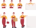 Worker character in different actions. Royalty Free Stock Photo
