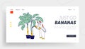 Worker Character Fertilizing Banana Palm Tree Landing Page Template. Labourer Work in Tropical Country Care of Fruits