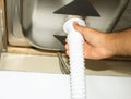 Worker checking the water pipes in the house Royalty Free Stock Photo