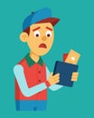 A worker checks their wallet during payday shocked to find it empty due to unexpected expenses.. Vector illustration.