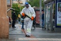 A worker of the cleaning and disinfection brigade seen during the COVID-19 outbreak in the island of Mallorca