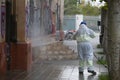 A worker of the cleaning and disinfection brigade seen during the COVID-19 outbreak in the island of Mallorca