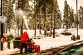 Worker Clearing Snow At Rest Area Royalty Free Stock Photo