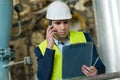 Worker construction engineer on phone Royalty Free Stock Photo