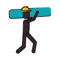 Worker contruction carries material graphic drawing