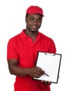 Worker courier with red uniform