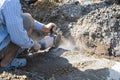 worker cut road by grinder Royalty Free Stock Photo