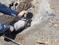 worker cut road by grinder Royalty Free Stock Photo