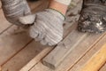 Worker cuts with a knife drywall repair Royalty Free Stock Photo