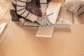 Worker cuts with a knife drywall repair Royalty Free Stock Photo