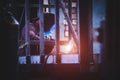 Worker cuts metal grinder. Sparks fly Royalty Free Stock Photo