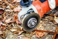 Worker cutting construction stee netl with Angle Grinder Mashin Royalty Free Stock Photo