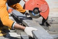 Worker cutting metal with unsafety position Royalty Free Stock Photo