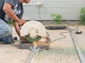 Worker cutting steel bars with Industry electric fiber Royalty Free Stock Photo