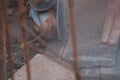 Worker cutting a tile using an angle grinder.Construction tool Royalty Free Stock Photo