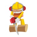worker cutting wood with chain saw. Vector illustration decorative design