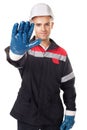 Worker doing stop symbol Royalty Free Stock Photo