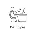 worker is drinking tea icon. Element man in front of a computer in the workplace for mobile concept and web apps. Thin line icon f Royalty Free Stock Photo