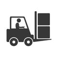 worker driving forklift truck delivery box figure pictogram