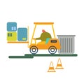 Worker Driving Forklift Truck with Garbage for Waste Processing on Plant. Technological Process. Recycling and Storage