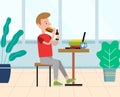 Worker Eating on Workplace, Lunch in Office Vector