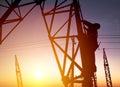 Worker at an electric substation