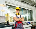Worker in a factory control room Royalty Free Stock Photo