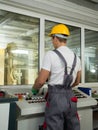 Worker in a factory control room Royalty Free Stock Photo