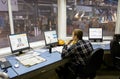 Worker in factory control room Royalty Free Stock Photo