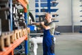 Worker in factory in stockroom