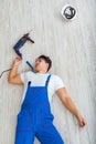 The worker after falling from height - unsafe behavior Royalty Free Stock Photo