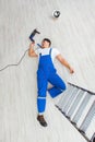 The worker after falling from height - unsafe behavior Royalty Free Stock Photo