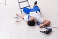 The worker after falling from height - unsafe behavior Royalty Free Stock Photo