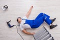 The worker after falling from height - unsafe behavior Royalty Free Stock Photo