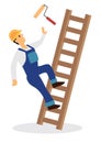 Worker falling from ladder. Workplace accident or construction safety concept