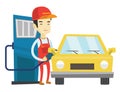 Worker filling up fuel into car at the gas station Royalty Free Stock Photo