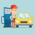 Worker filling up fuel into car at the gas station Royalty Free Stock Photo